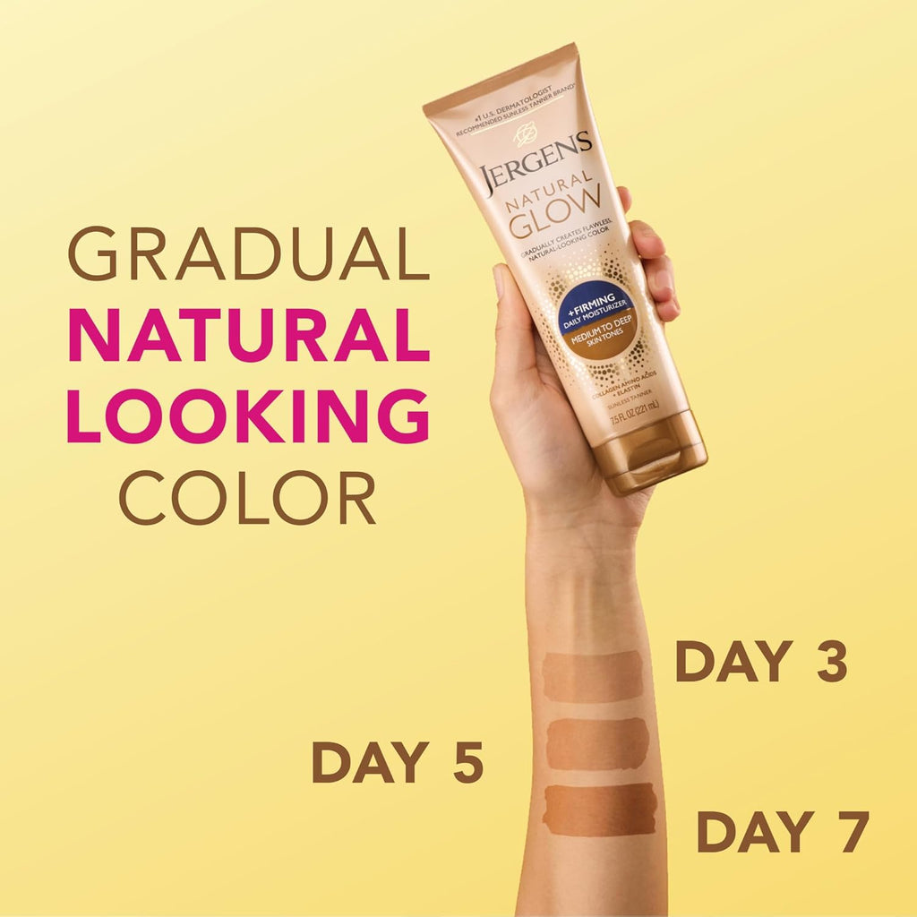 Jergens Natural Glow +Firming Self Tanner Body Lotion, Medium to Deep Skin Tone, Collagen &Elastin