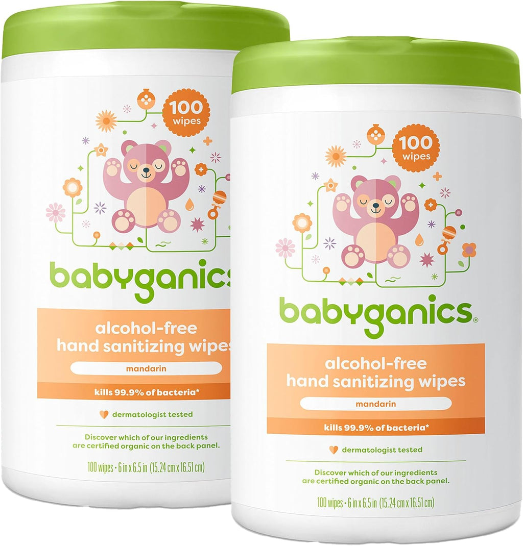 Babyganics Alcohol-Free Hand Sanitizing Wipes, Mandarin, Kills 99.9% Common Bacteria, Moisturizing