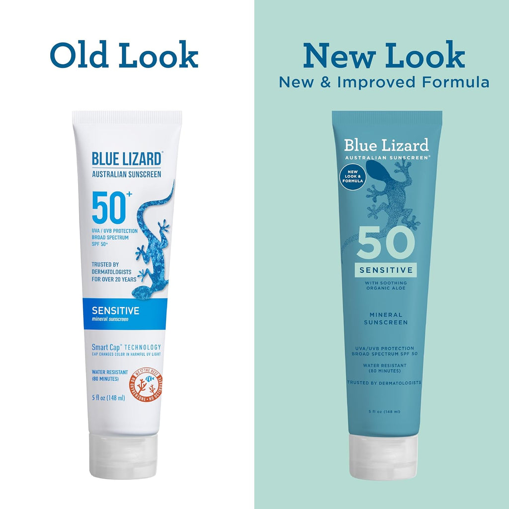 BLUE LIZARD Sensitive Mineral Sunscreen with Zinc Oxide 50+ Water Resistant UVAUVB Protection, SPF50