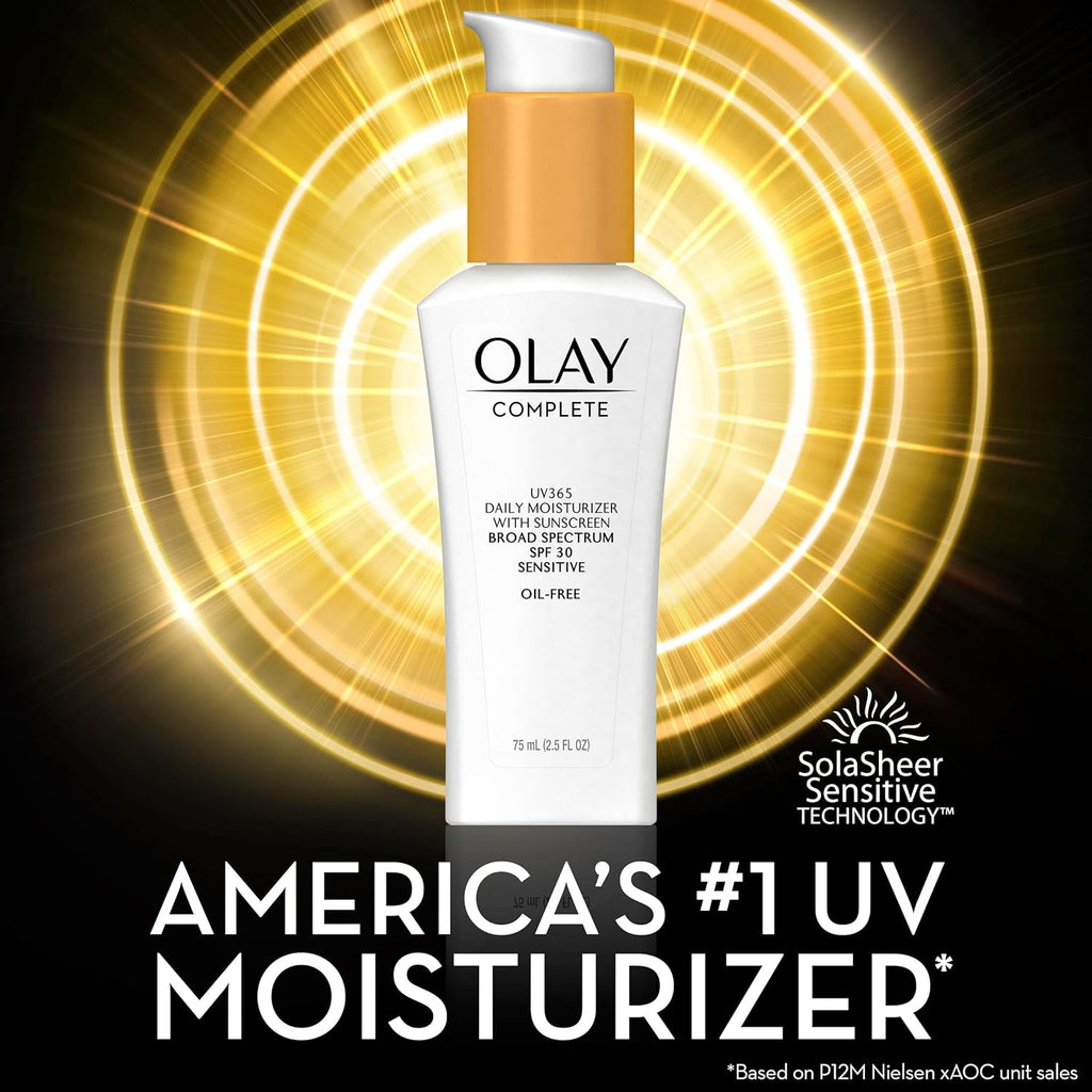 Olay Face Moisturizer, with Sunscreen SPF 30, Fragrance-Free for Sensitive Skin, Vitamin E & Aloe