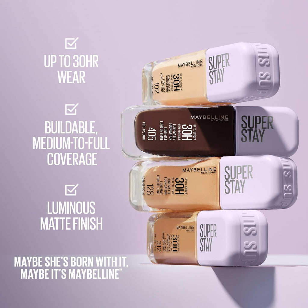 Maybelline Super Stay Lumi-Matte Foundation, Lightweight & Buildable Full Coverage, Up to 30HR Wear