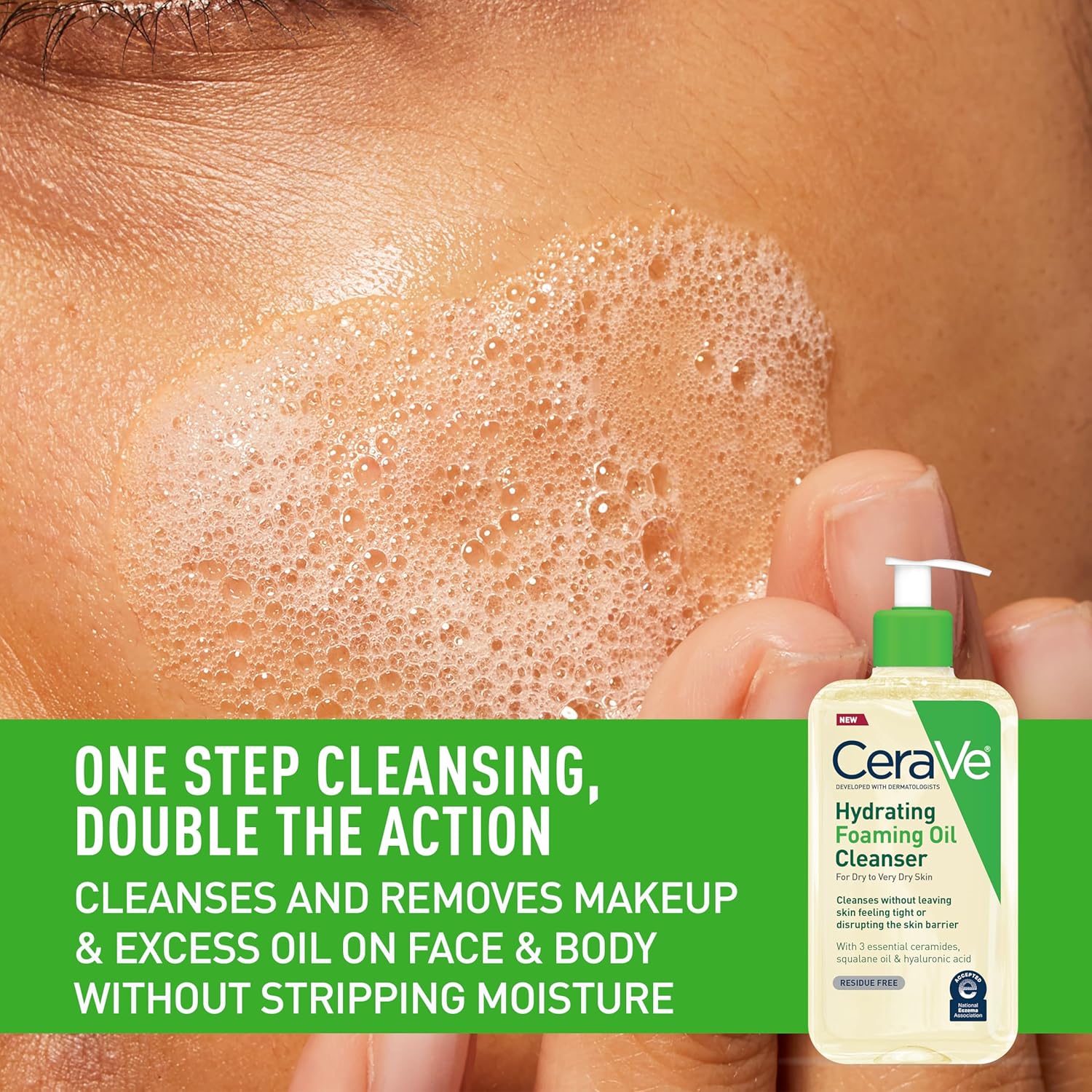CeraVe Hydrating Foaming Oil Cleanser, Moisturizing for Face & Body, Squalane Oil + Hyaluronic Acid