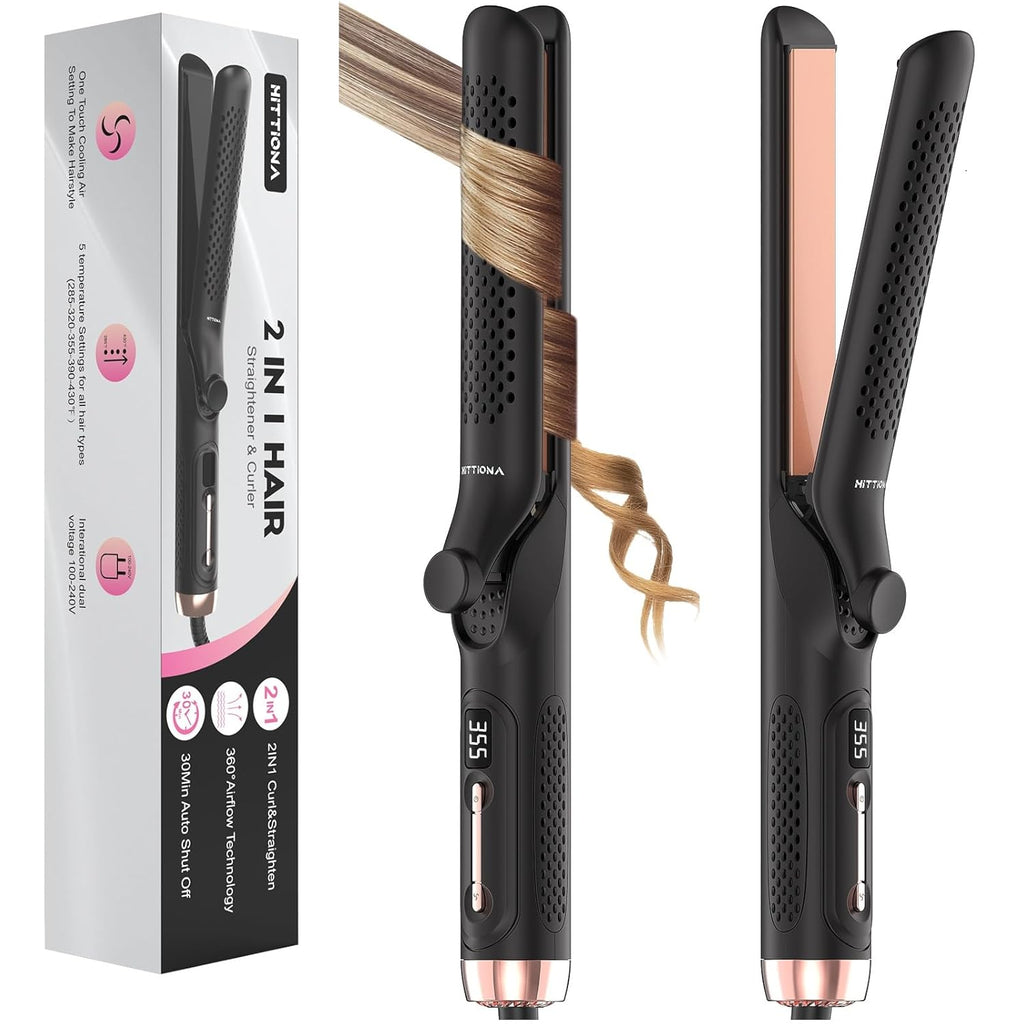 360° Airflow Styler Curling Iron - 1.25 In. Hair Straightener &Curler 2 in 1 with Vented Cool Air