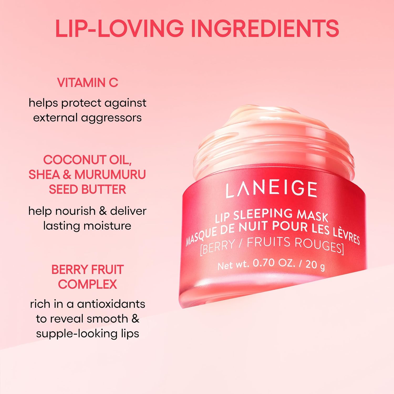 LANEIGE Lip Sleeping Mask: Nourishing Overnight Treatment with Vitamin C, Shea & Murumuru Butter