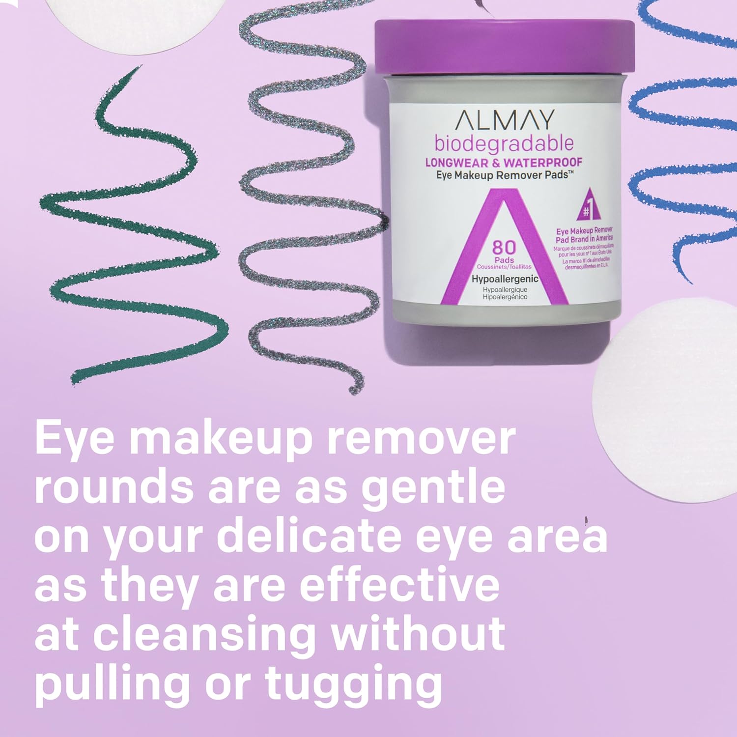 Almay Biodegradable Makeup Remover Pads, Longwear & Waterproof, Hypoallergenic, Fragrance-Free, 2 pk