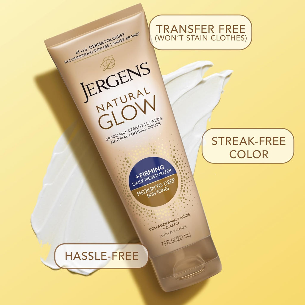 Jergens Natural Glow +Firming Self Tanner Body Lotion, Medium to Deep Skin Tone, Collagen &Elastin
