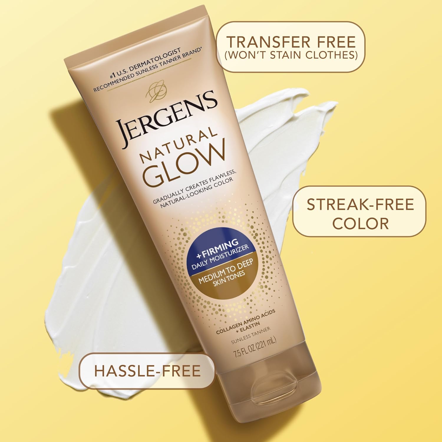 Jergens Natural Glow +Firming Self Tanner Body Lotion, Medium to Deep Skin Tone, Collagen &Elastin