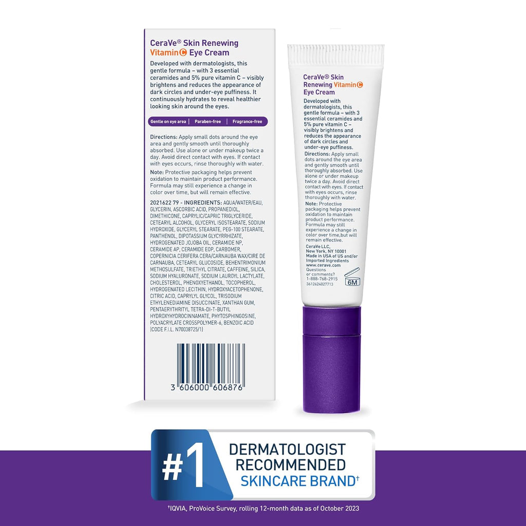 CeraVe Skin Renewing Vitamin C Eye Cream, Vitamin C, Hyaluronic Acid, Ceramides & Caffeine