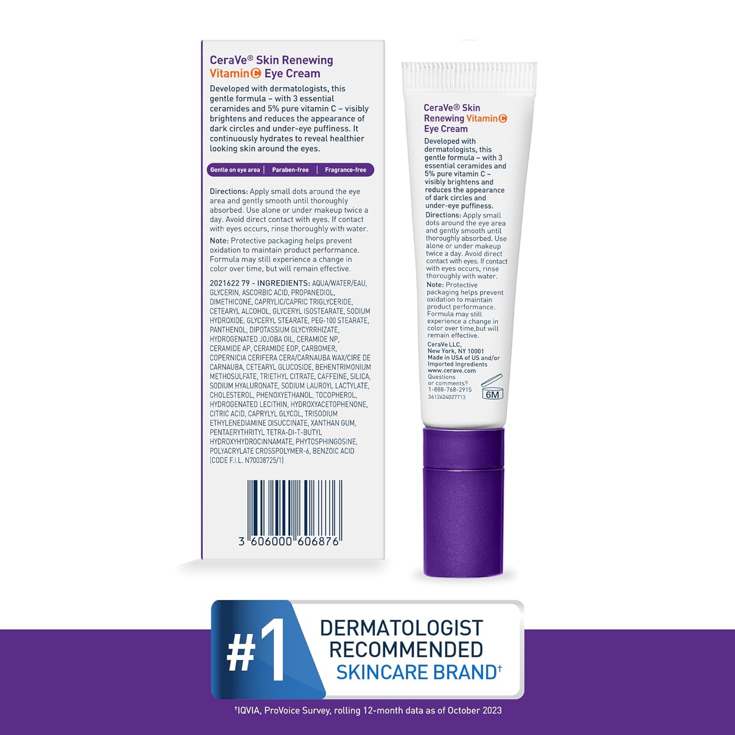 CeraVe Skin Renewing Vitamin C Eye Cream, Vitamin C, Hyaluronic Acid, Ceramides & Caffeine