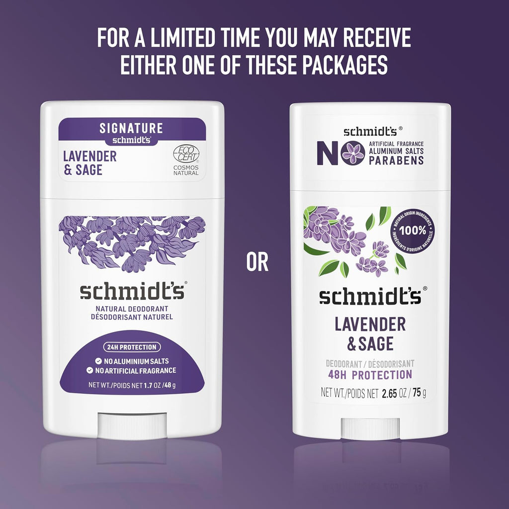 Schmidt's Aluminum-Free Vegan Deodorant with 24 Hour Odor Protection, 2 Count, Natural Ingredients