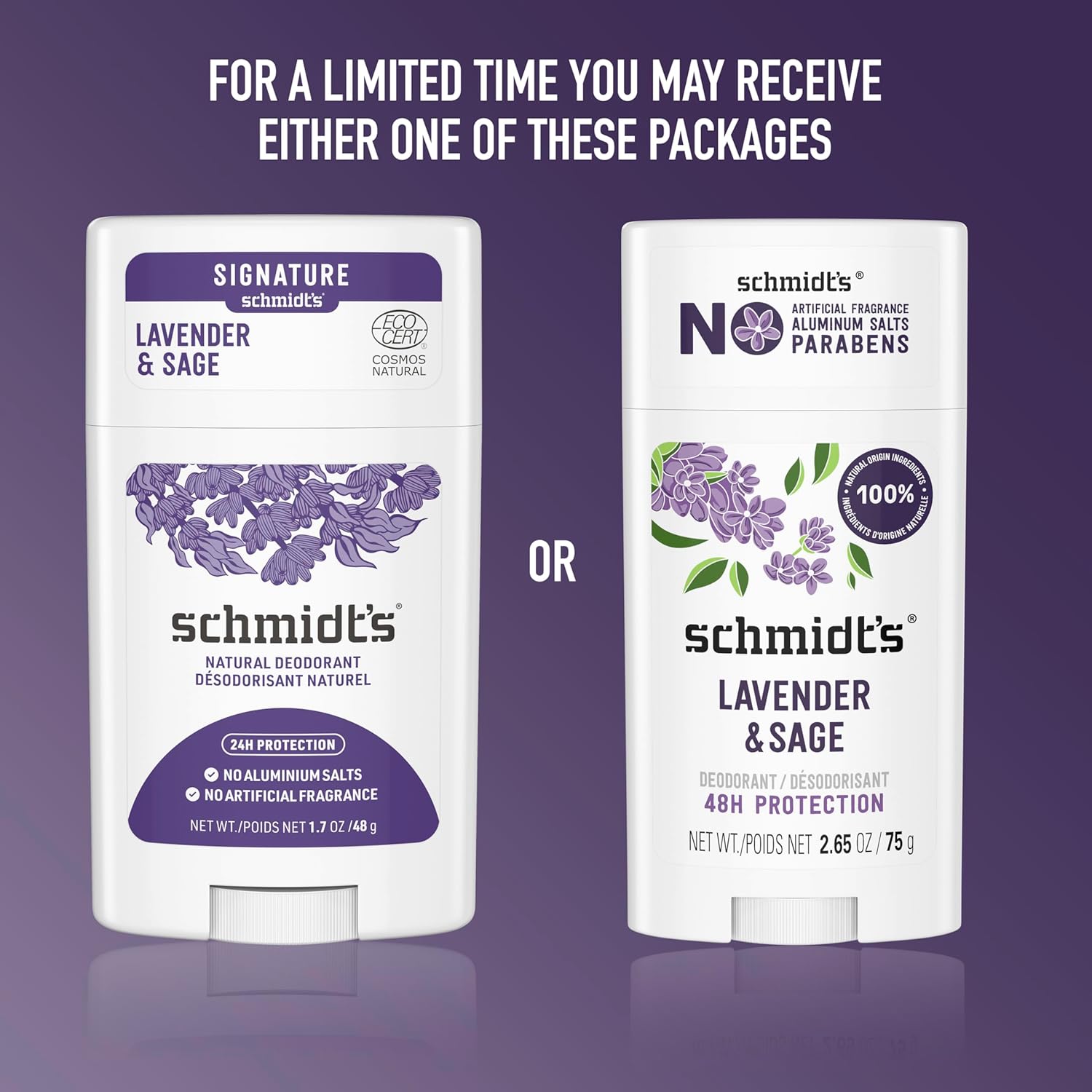 Schmidt's Aluminum-Free Vegan Deodorant with 24 Hour Odor Protection, 2 Count, Natural Ingredients
