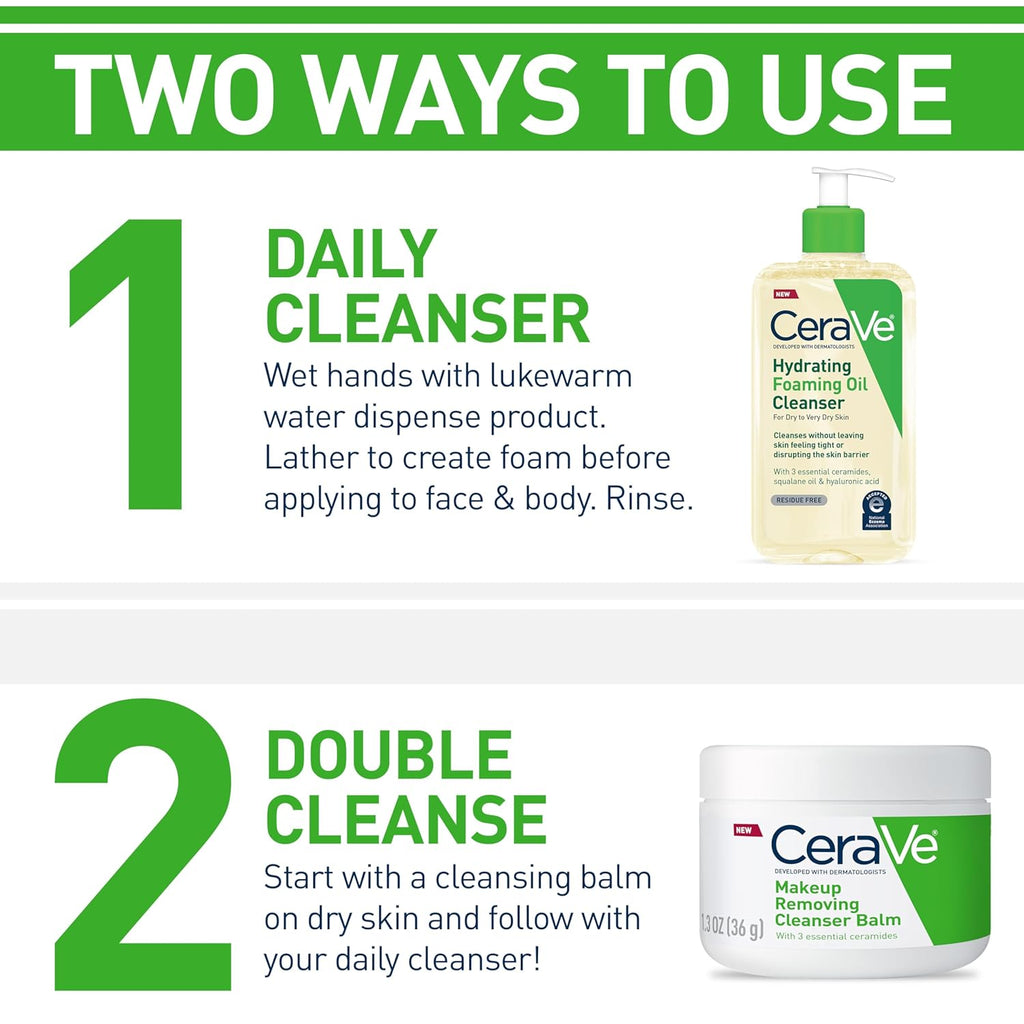 CeraVe Hydrating Foaming Oil Cleanser, Moisturizing for Face & Body, Squalane Oil + Hyaluronic Acid