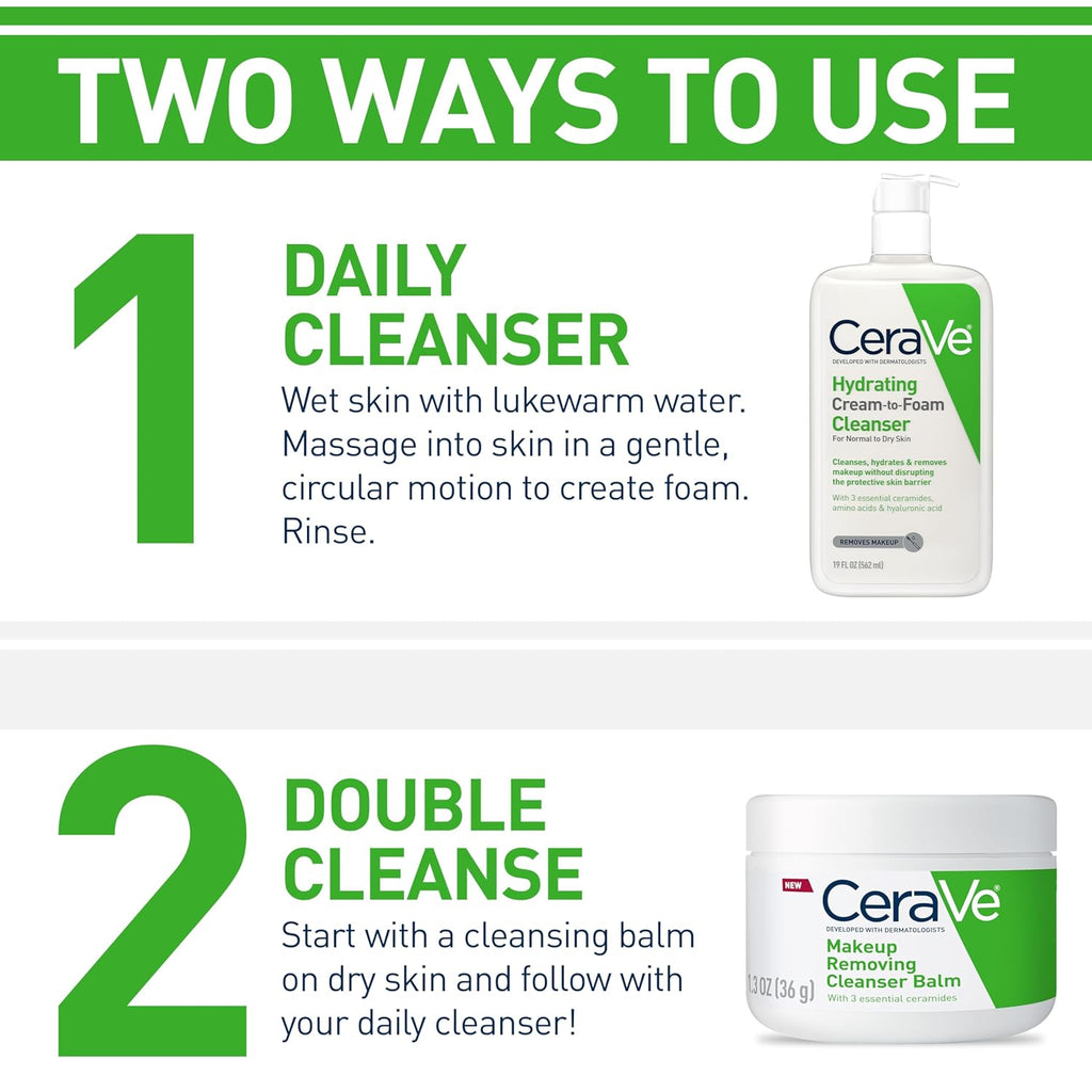 CeraVe Hydrating Cream To Foam Cleanser, Makeup Remover Face Wash For Dry Skin, Hyaluronic Acid