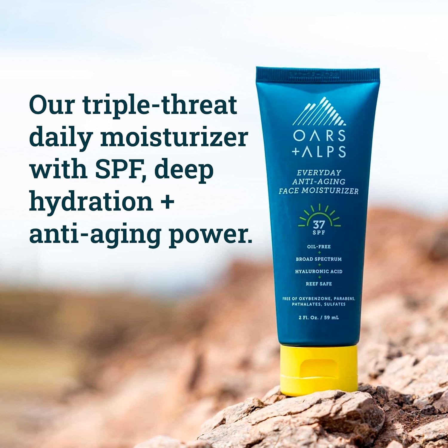 Oars + Alps Travel Sunscreen for Face & Everday Use, SPF 37 Anti Aging Body Lotion, Hyaluronic Acid