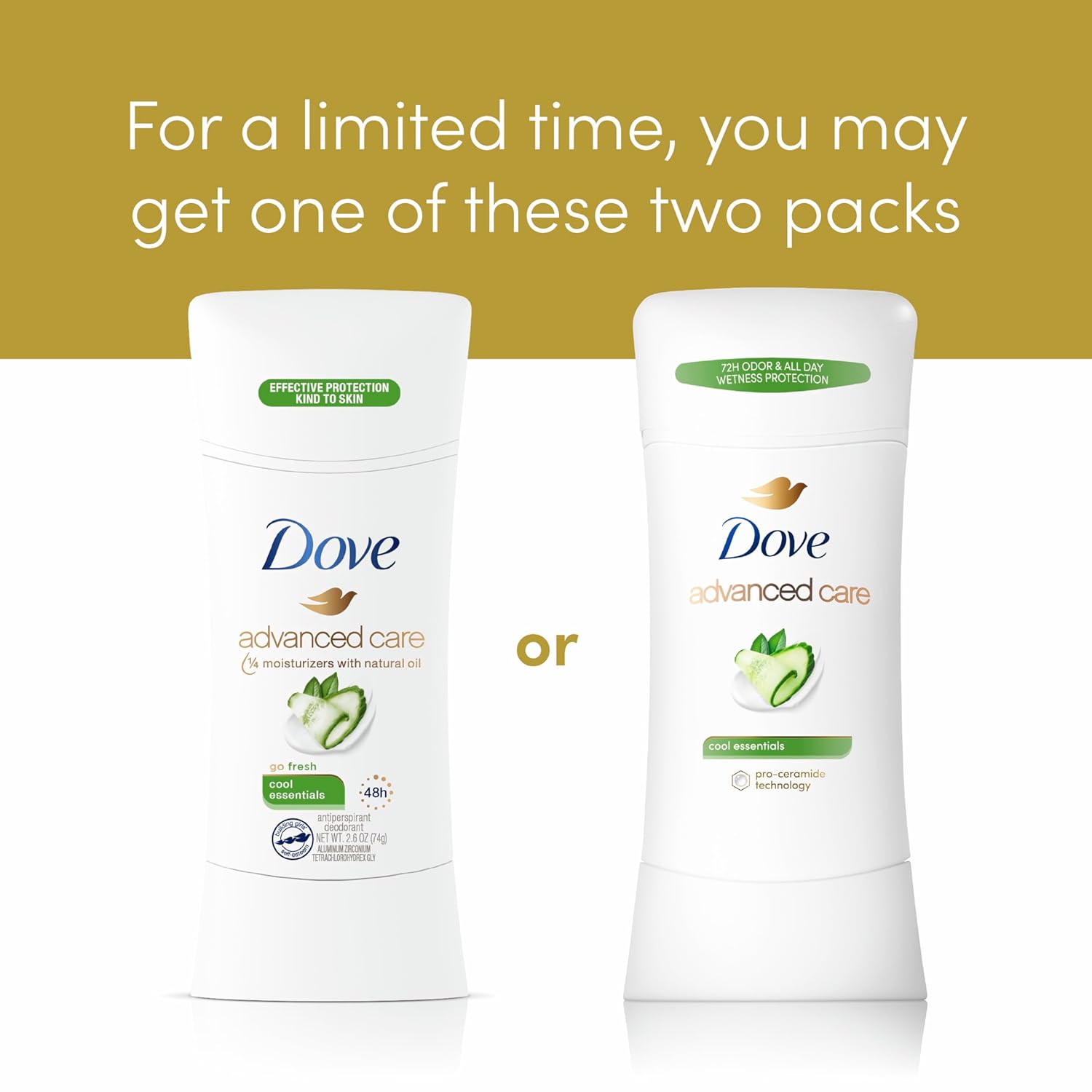 Dove Advanced Care Antiperspirant Deodorant Stick Cool Essentials, skin barrier repair, pro ceramide
