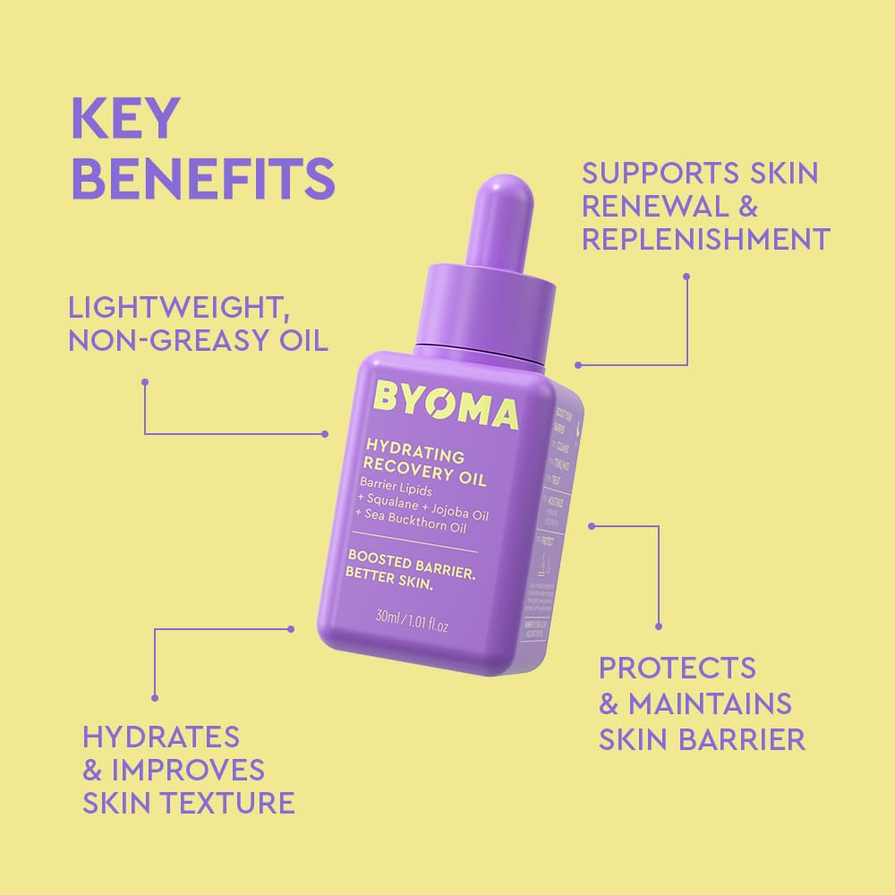 BYOMA Hydrating Recovery Oil - Squalane, Jojoba Oil & Seabuckthorn Oil - Instant Radiant, Glowy Skin