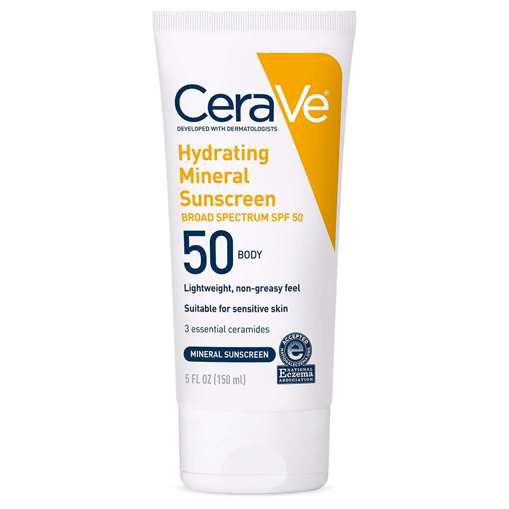 CeraVe 100% Mineral Sunscreen SPF 50 with Zinc Oxide & Titanium Dioxide, Hyaluronic Acid & Ceramides