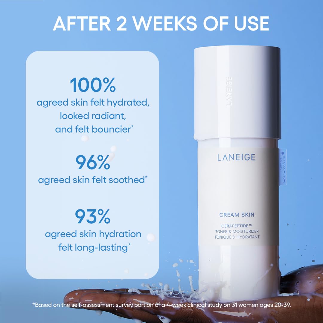 LANEIGE Cream Skin Toner & Moisturizer: Lightweight Korean Milky Toner with Ceramide & Peptide