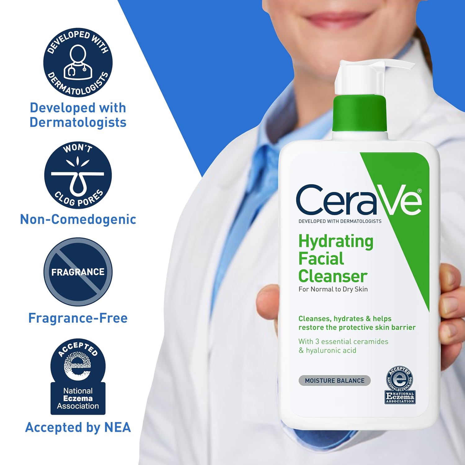 CeraVe Hydrating Facial Cleanser, Moisturizing Face Wash, Hyaluronic Acid + Ceramides + Glycerin