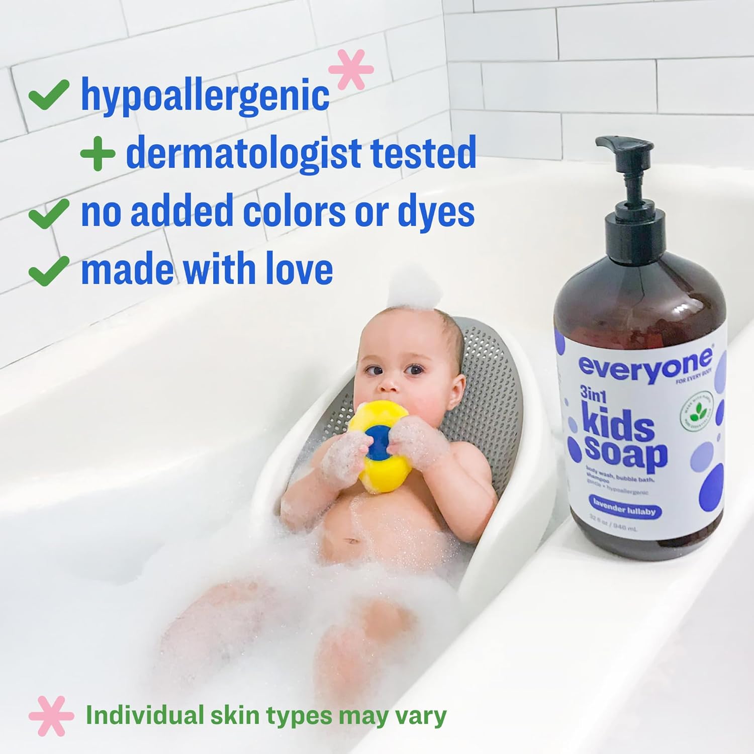 Everyone 3-in-1 Kids Soap, Body Wash, Bubble Bath, Shampoo, 32 Ounce (Pack of 2), Lavender Lullaby