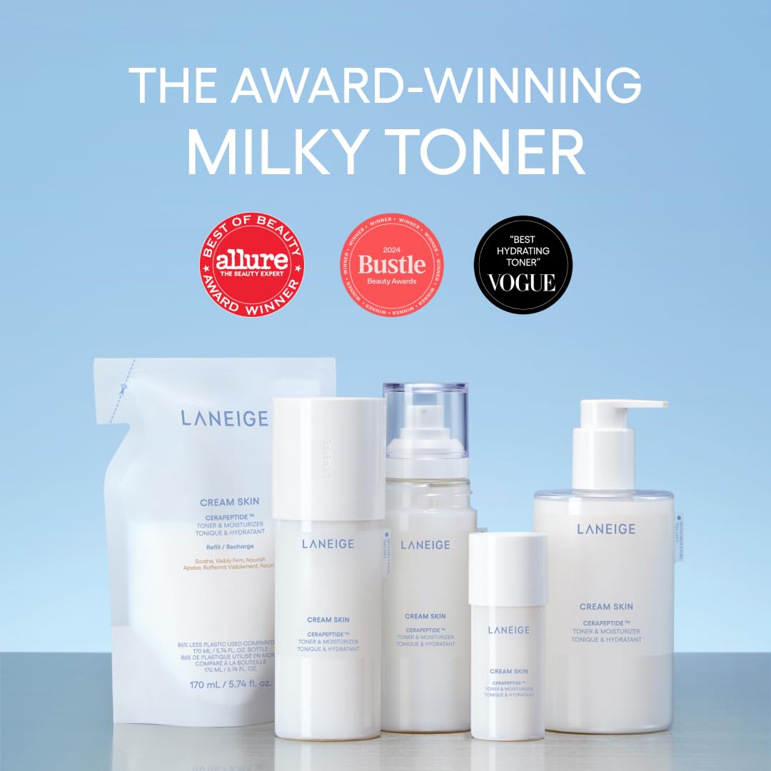 LANEIGE Cream Skin Toner & Moisturizer: Lightweight Korean Milky Toner with Ceramide & Peptide