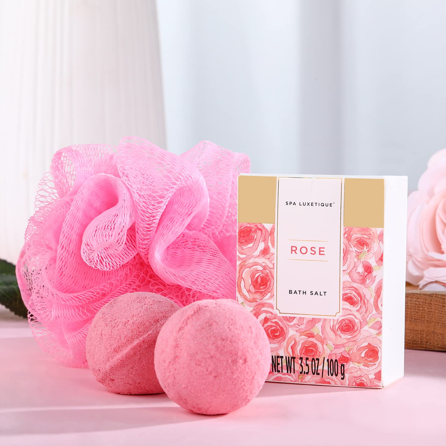 spa luxetique Gift Bath Set For Women, 8 Pcs Rose Spa Basket | Bubble Bath, Shower Gel, Body Lotion