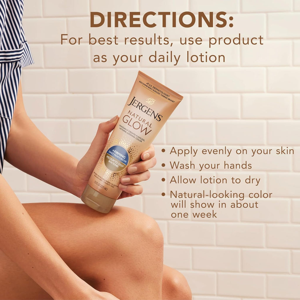 Jergens Natural Glow +Firming Self Tanner Body Lotion, Medium to Deep Skin Tone, Collagen &Elastin