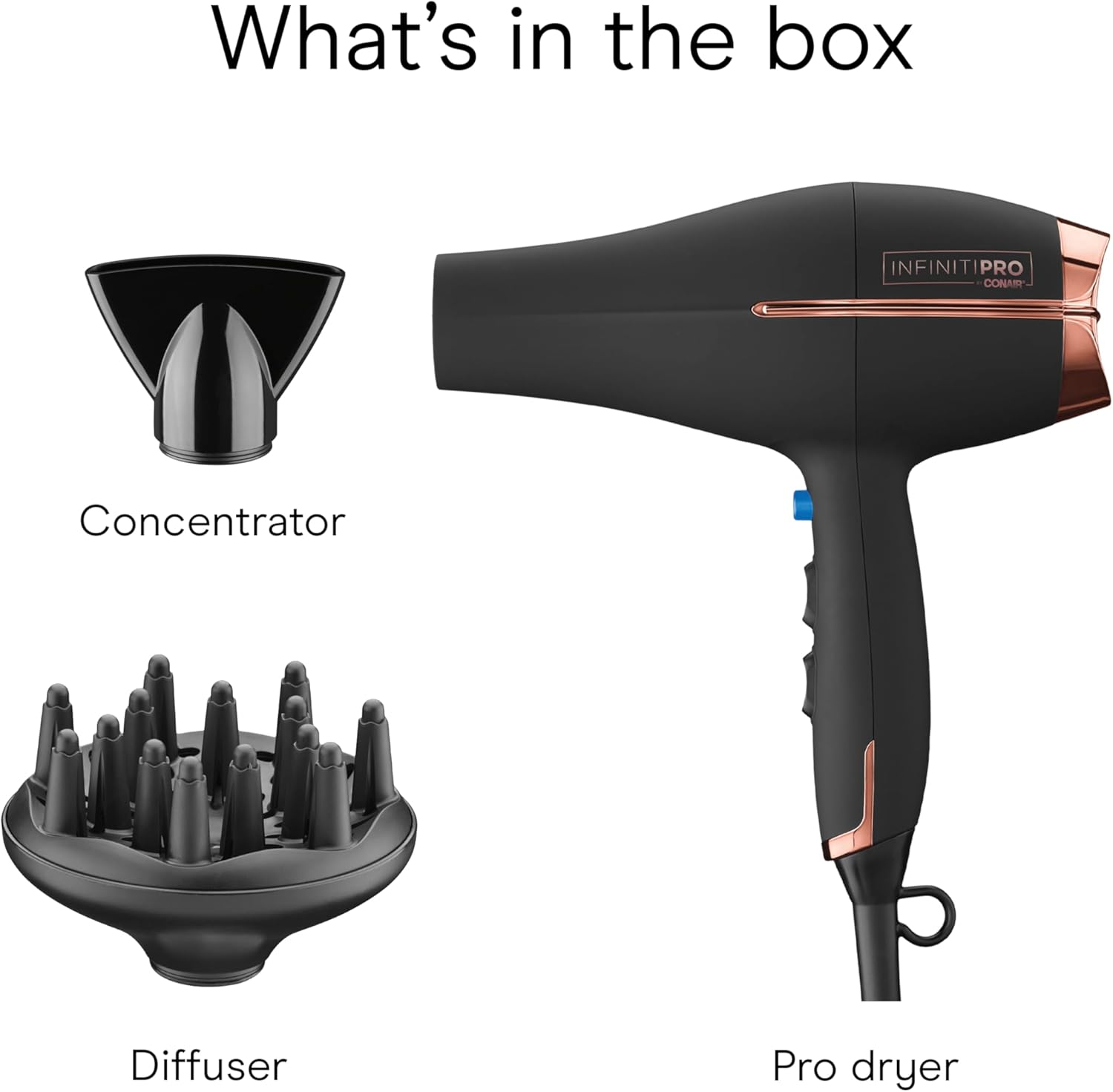 INFINITI PRO CONAIR Hair Dryer, 1875W Blow Dryer with Diffuser and Concentrator, Ceramic Technology