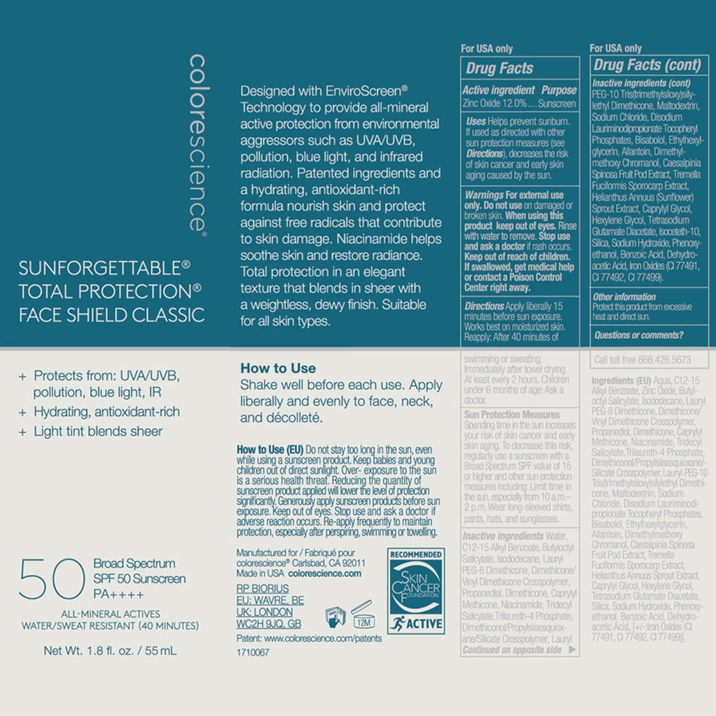 Colorescience Total Protection Face Shield SPF 50, 1.8 Fl Oz