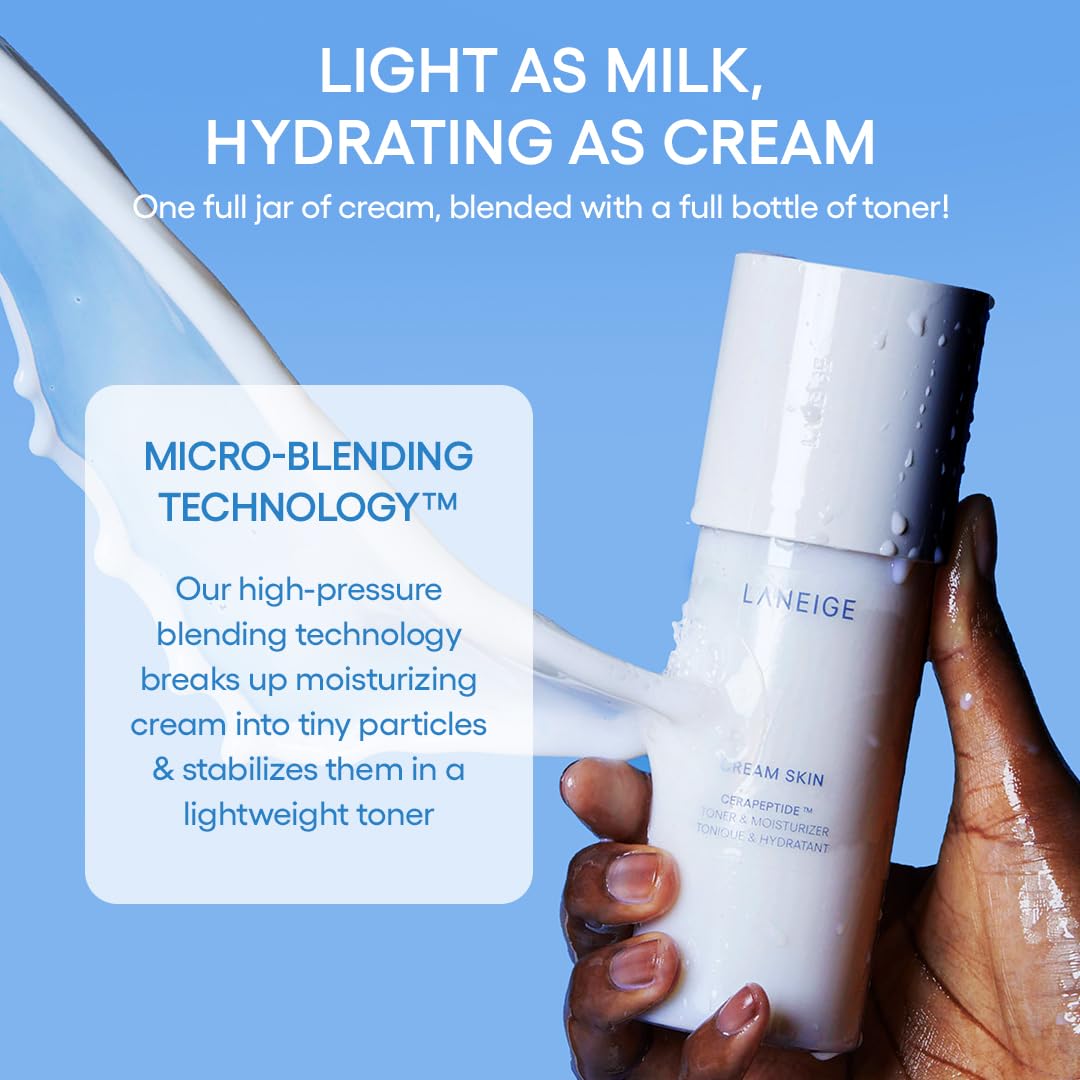 LANEIGE Cream Skin Toner & Moisturizer: Lightweight Korean Milky Toner with Ceramide & Peptide
