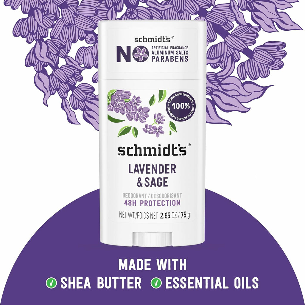 Schmidt's Aluminum-Free Vegan Deodorant with 24 Hour Odor Protection, 2 Count, Natural Ingredients