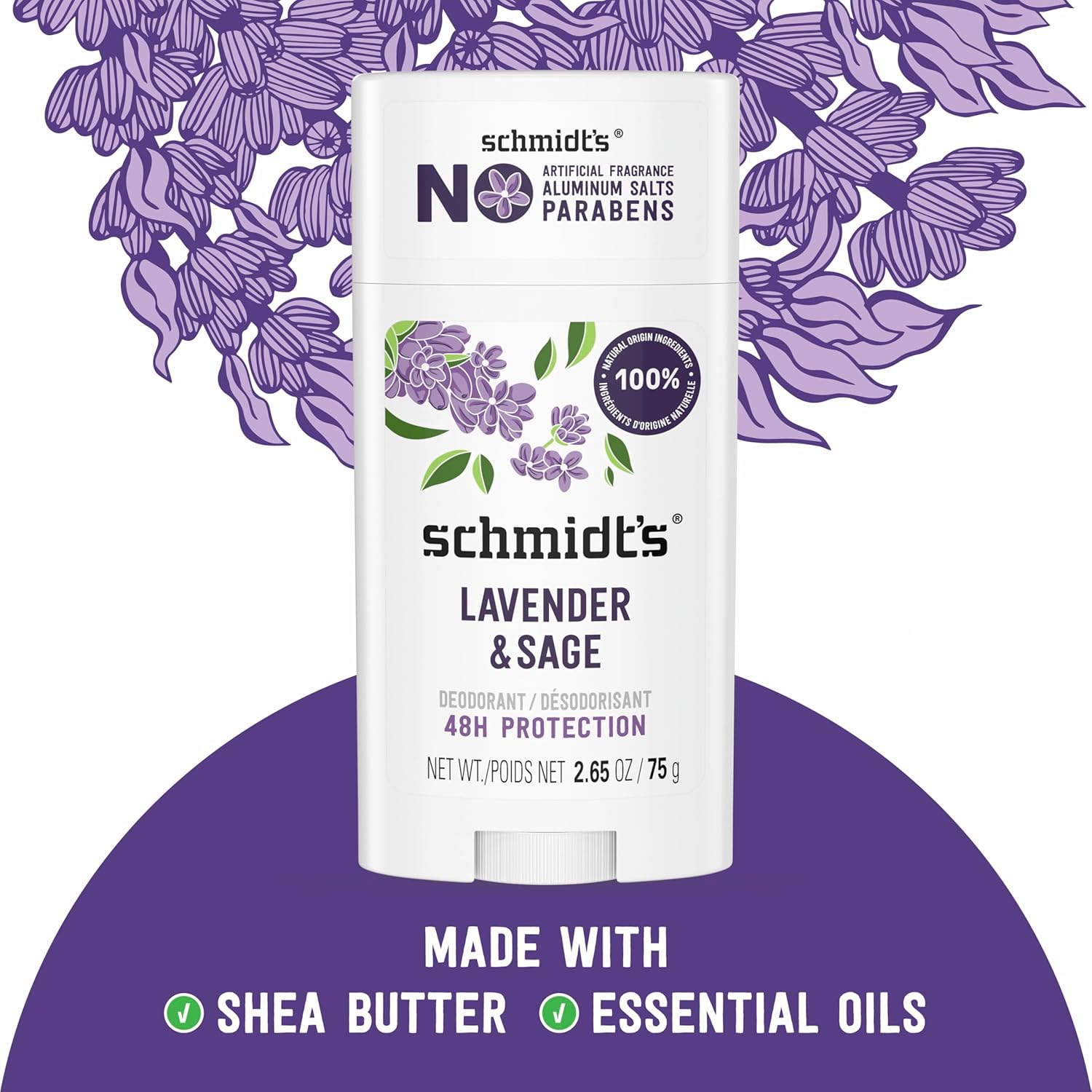 Schmidt's Aluminum-Free Vegan Deodorant with 24 Hour Odor Protection, 2 Count, Natural Ingredients