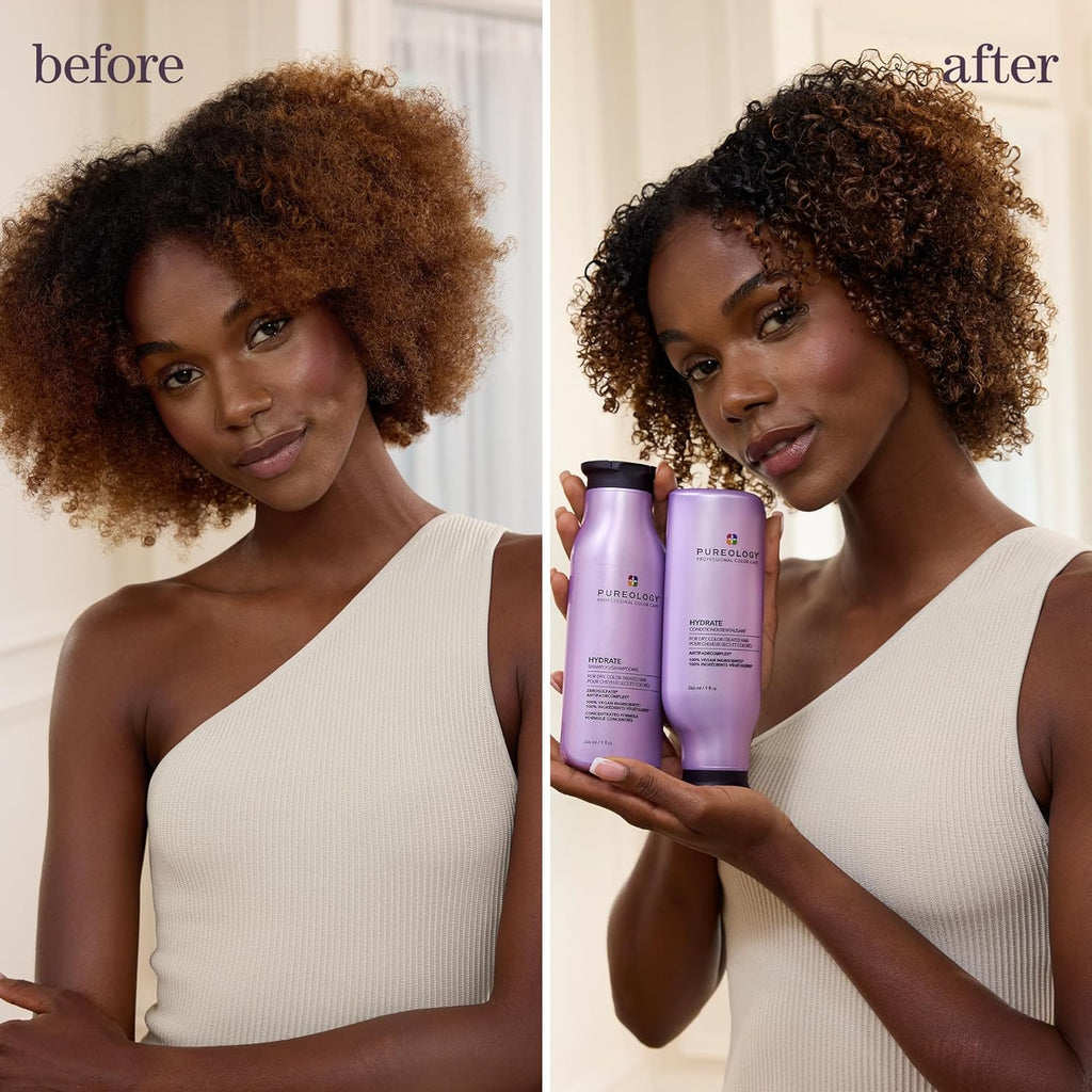 Pureology Hydrate Shampoo - For Dry or Color-Treated Hair, Intense Hydration & Softness, With Rose