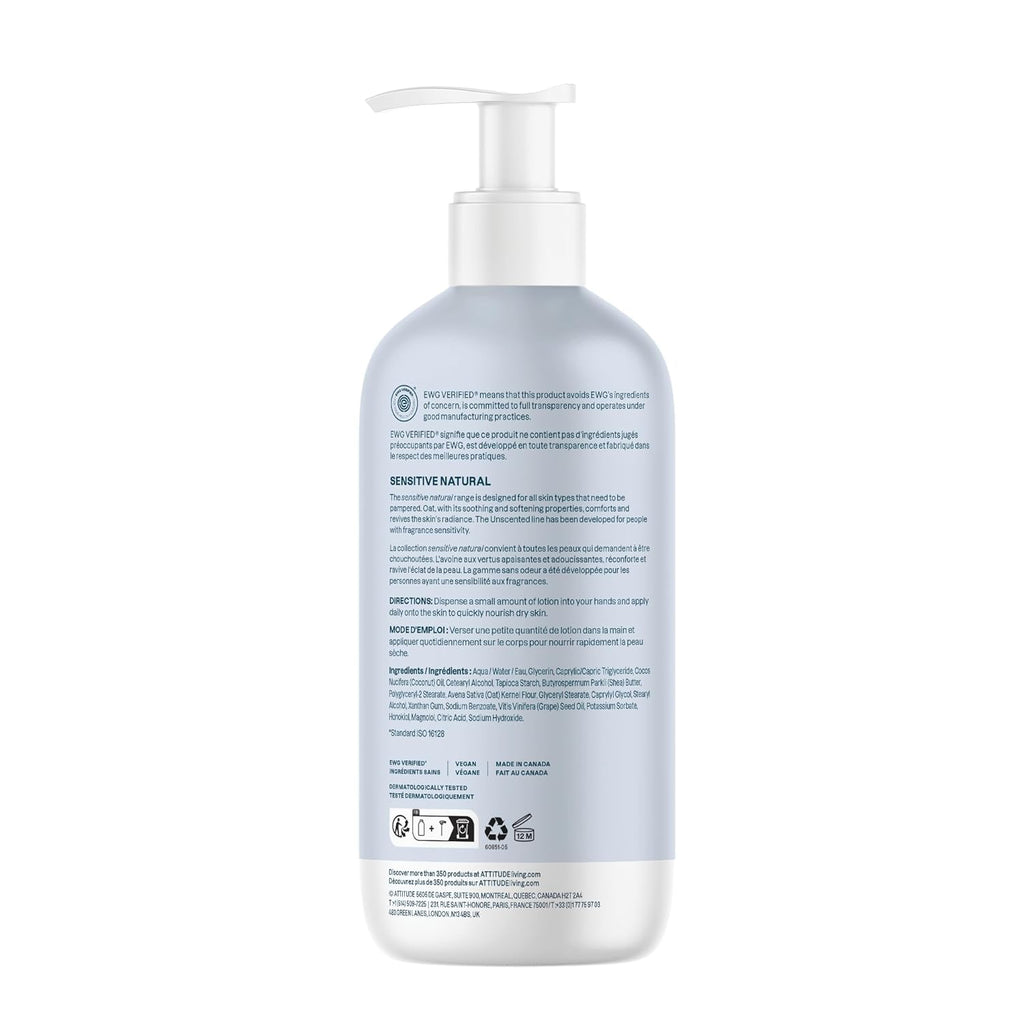 ATTITUDE Body Lotion for Sensitive Skin with Oat, EWG Verified, Dermatologically Tested, Vegan
