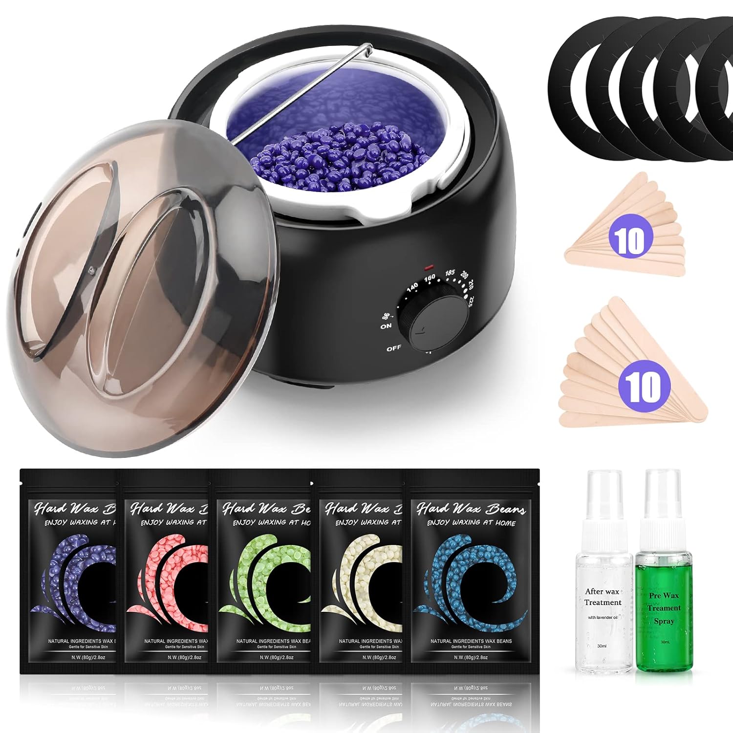 Waxing Kit - TIKESI Wax Warmer for Hair Removal, with 14oz 5 Bags Hard Wax Beans for Full Body&Face