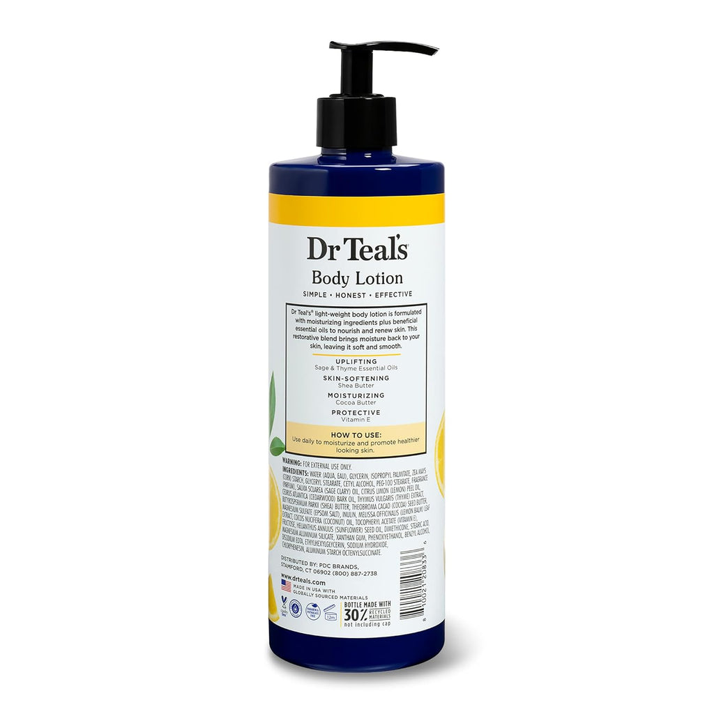 Dr Teal's Body Lotion, Lemon Prebiotic Lemon Balm & Essential Oils, 18 oz (Pack of 3)