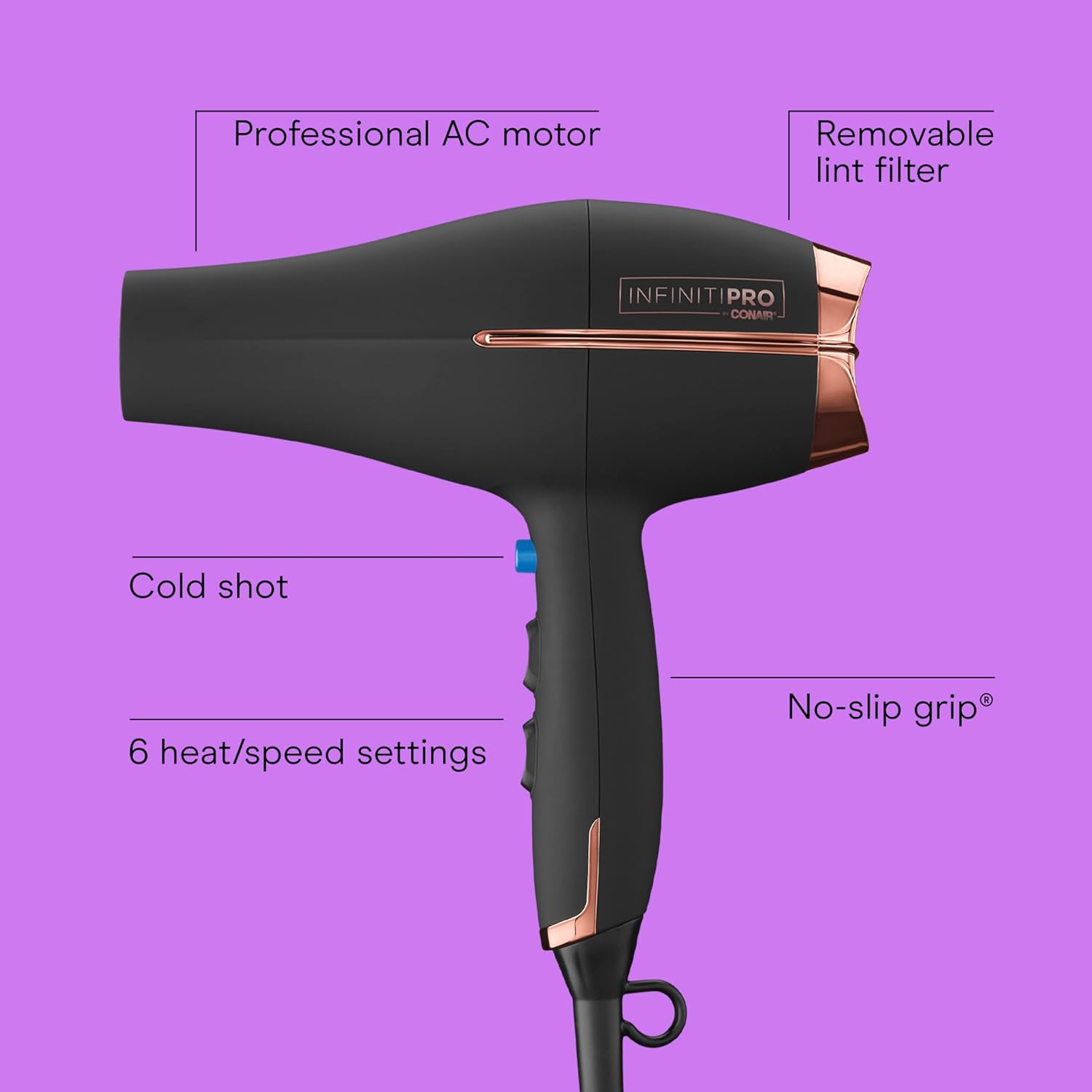 INFINITI PRO CONAIR Hair Dryer, 1875W Blow Dryer with Diffuser and Concentrator, Ceramic Technology