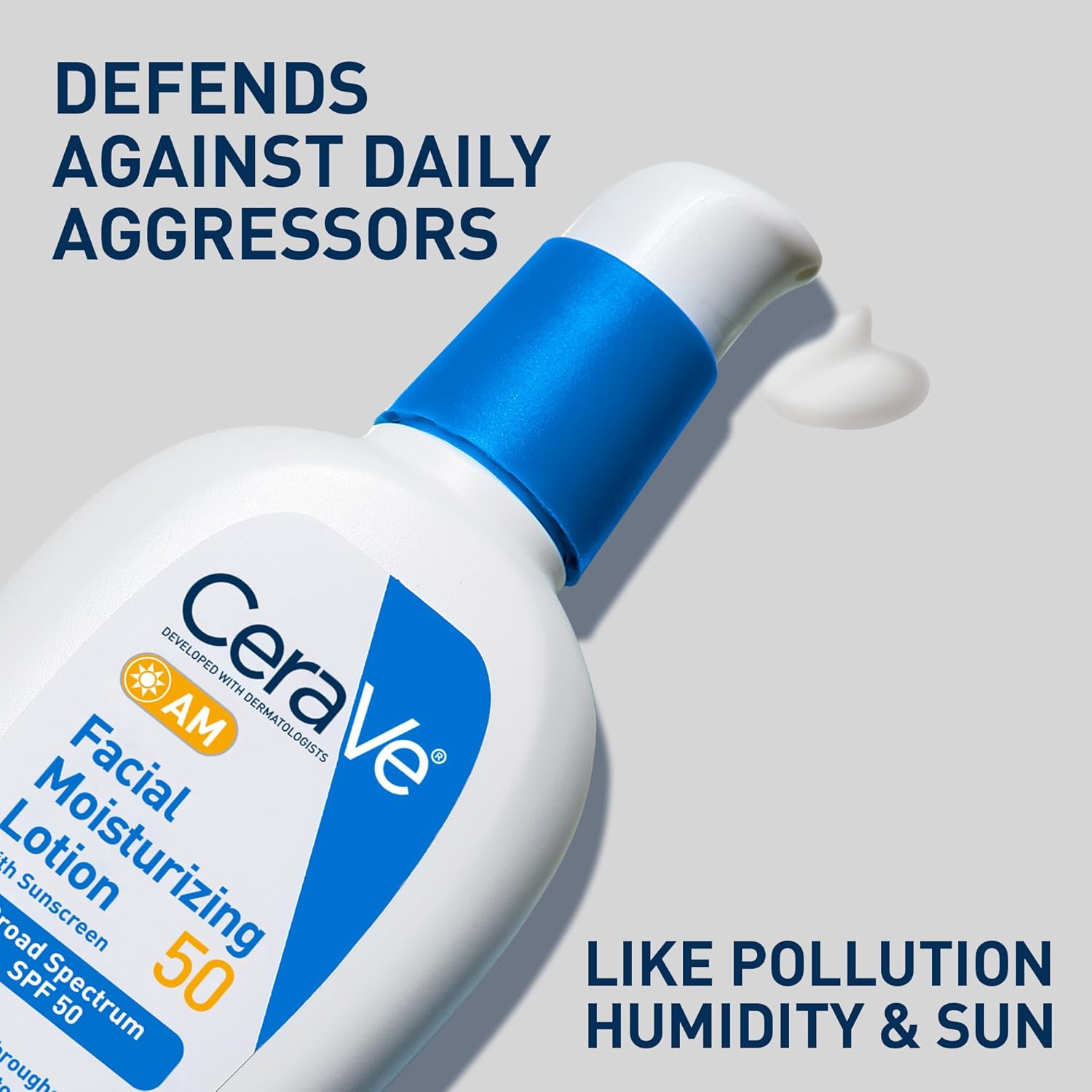 CeraVe AM Facial Moisturizing Lotion SPF 50, Hyaluronic Acid, Niacinamide & Ceramides