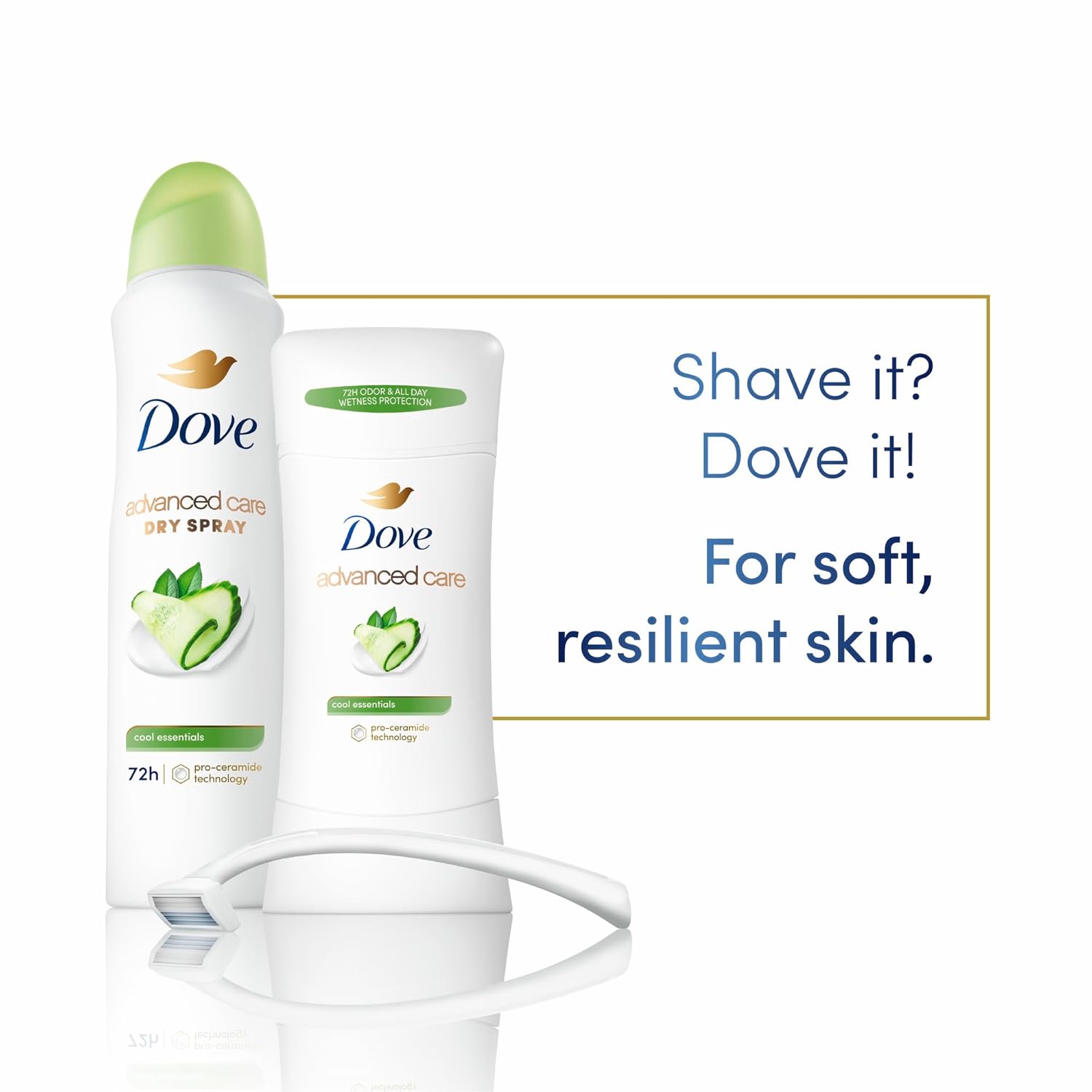 Dove Advanced Care Antiperspirant Deodorant Stick Cool Essentials, skin barrier repair, pro ceramide