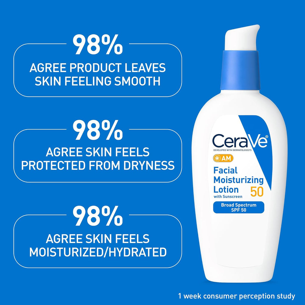 CeraVe AM Facial Moisturizing Lotion SPF 50, Hyaluronic Acid, Niacinamide & Ceramides