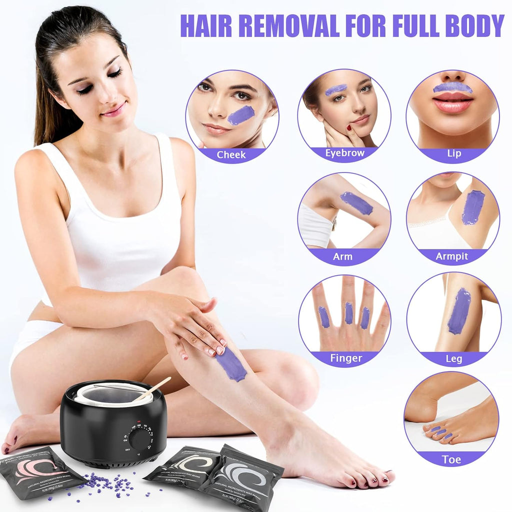 Waxing Kit - TIKESI Wax Warmer for Hair Removal, with 14oz 5 Bags Hard Wax Beans for Full Body&Face