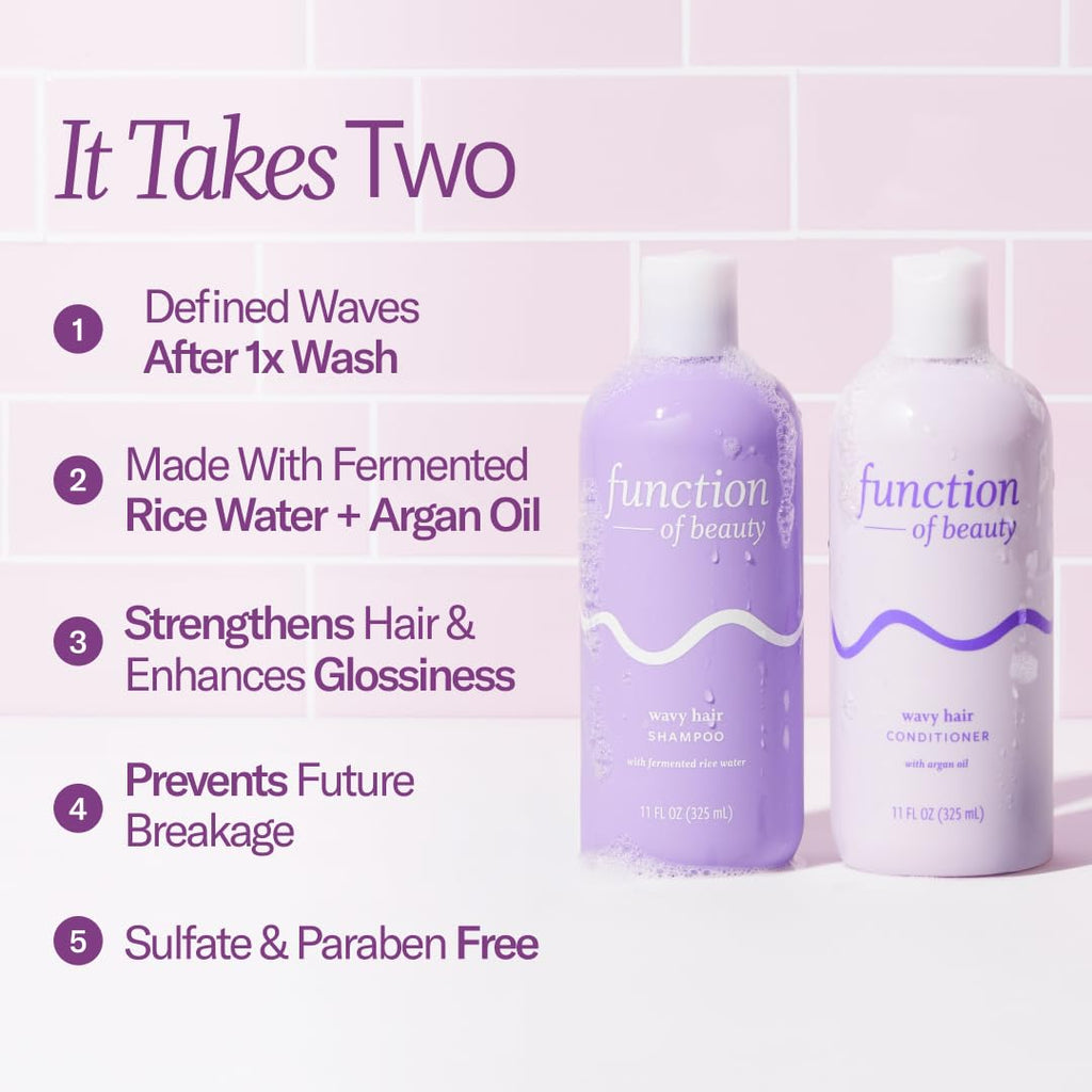 Function of Beauty Wavy Hair Shampoo & Conditioner Set - Fermented Rice Water Strengthens, Argan Oil