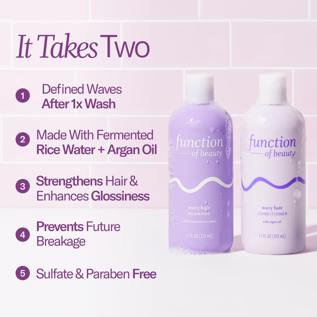 Function of Beauty Wavy Hair Shampoo & Conditioner Set - Fermented Rice Water Strengthens, Argan Oil