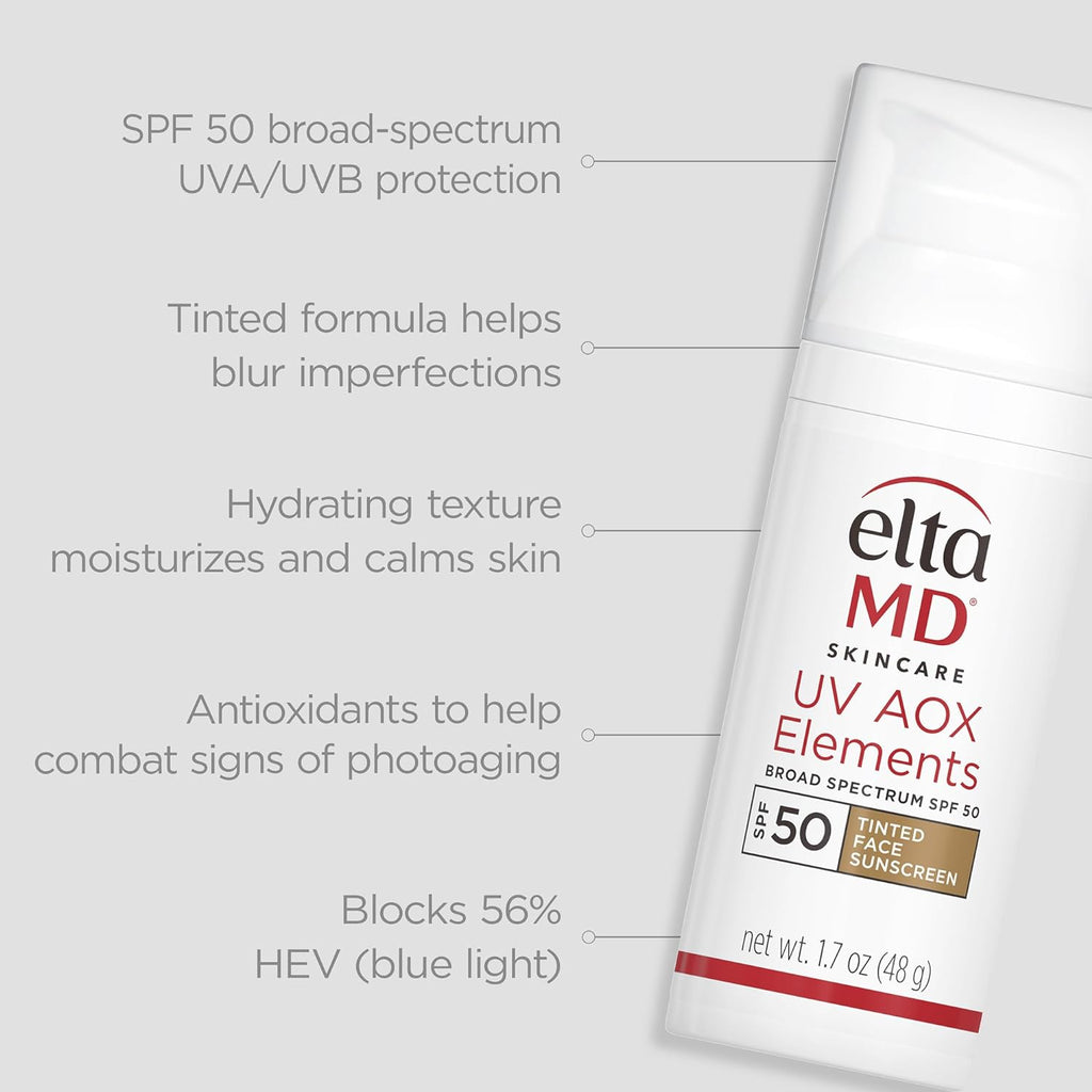 EltaMD UV AOX Elements Tinted Mineral Face Sunscreen Lotion, Tinted Moisturizer for Face SPF 50
