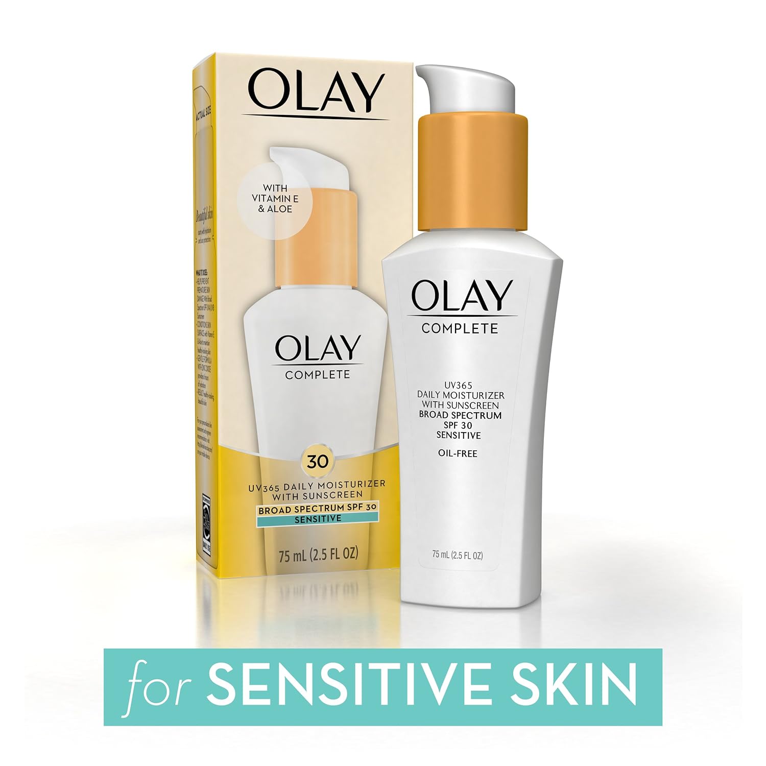 Olay Face Moisturizer, with Sunscreen SPF 30, Fragrance-Free for Sensitive Skin, Vitamin E & Aloe