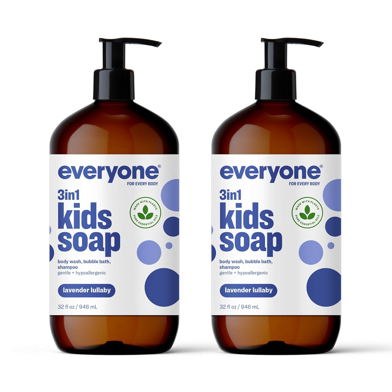 Everyone 3-in-1 Kids Soap, Body Wash, Bubble Bath, Shampoo, 32 Ounce (Pack of 2), Lavender Lullaby