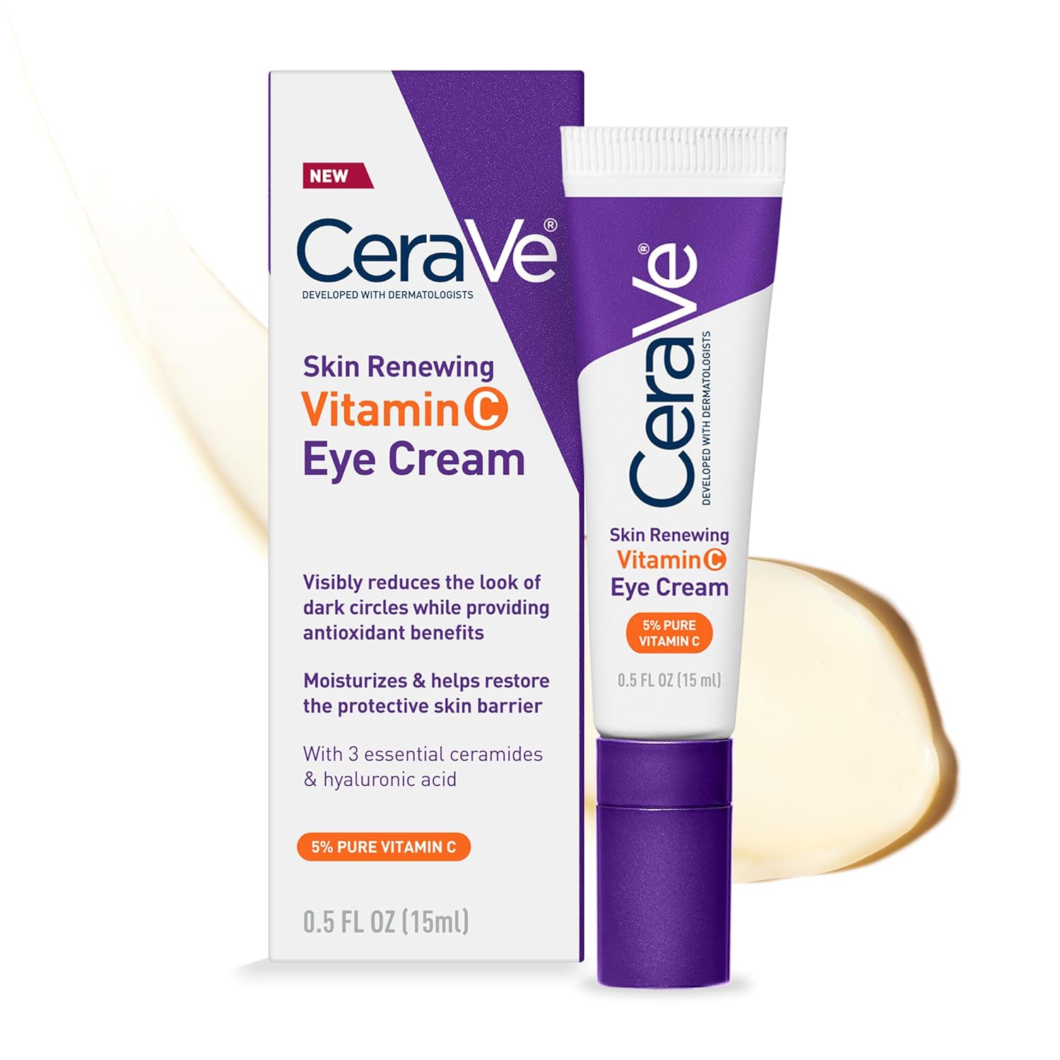 CeraVe Skin Renewing Vitamin C Eye Cream, Vitamin C, Hyaluronic Acid, Ceramides & Caffeine