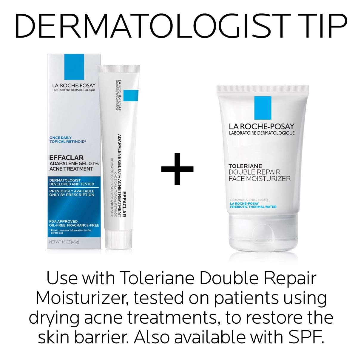 La Roche-Posay Effaclar Adapalene Gel 0.1% Acne Treatment, Retinoid Cream, Acne Medication Gel