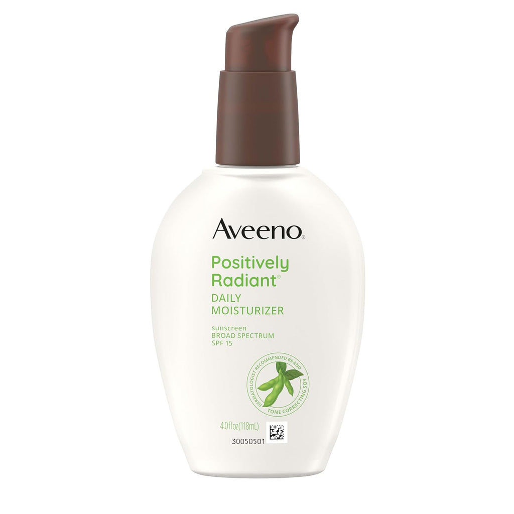 Aveeno Positively Radiant Daily Face Moisturizer with SPF 15 Sunscreen, Hydrating Soy Extract