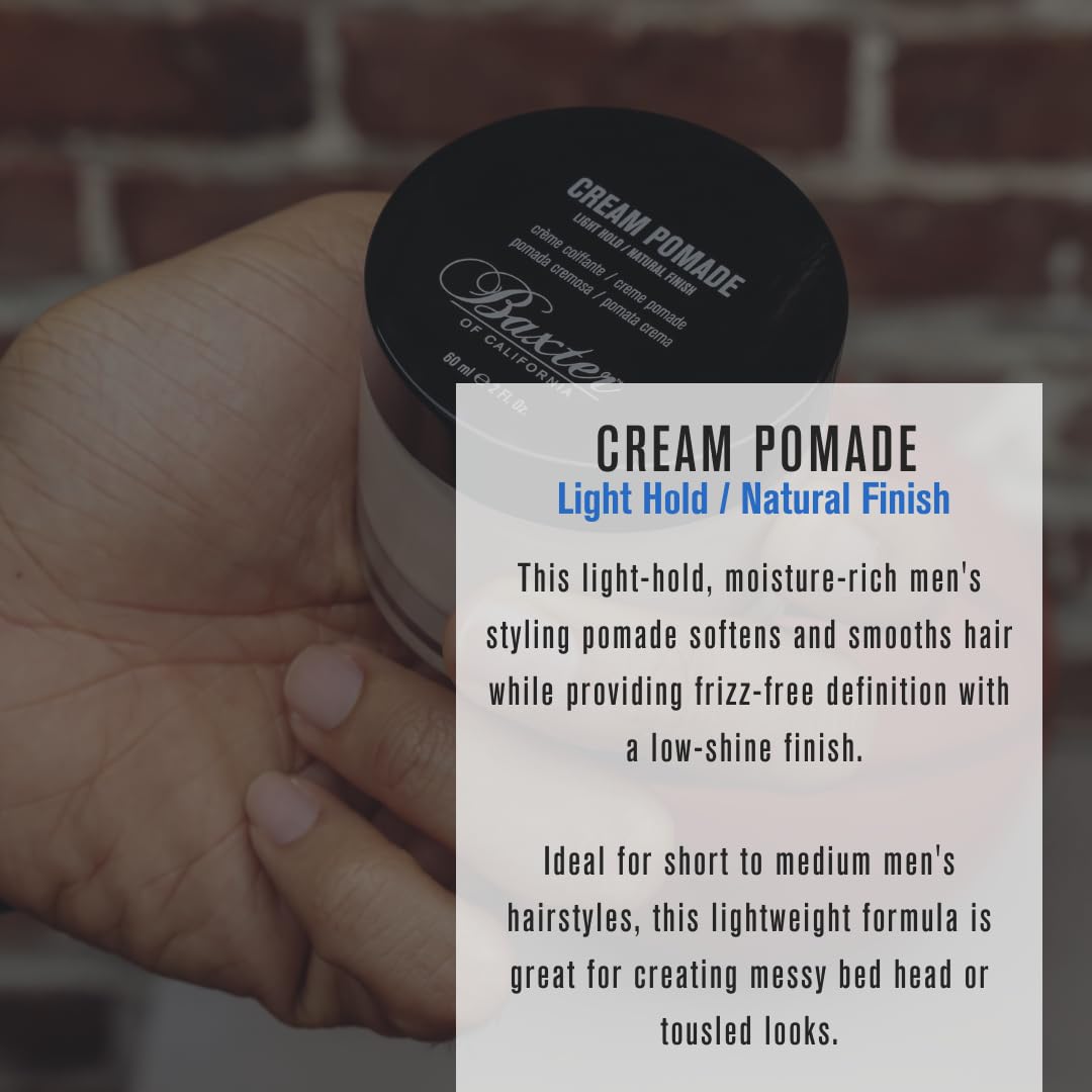 Baxter of California Cream Pomade, Natural Finish, Light Hold, Barbershop Quality, Texturizing, 2 oz